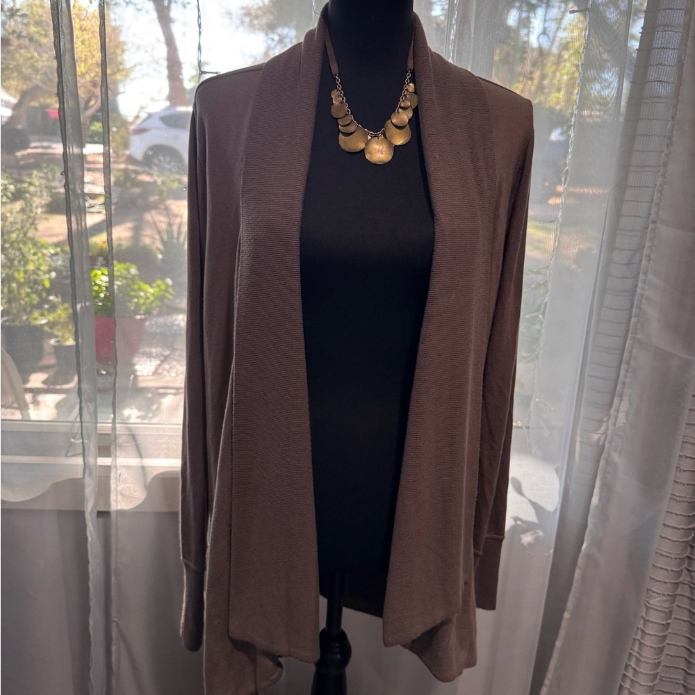 Athleta Brown Modal Open Front Cardigan Size M Long Sleeve Drape Sweater